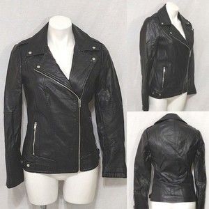 Mark Alan NY Quilted Sleeves Faux Leather Belted Moto Jacket S Edgy Outerwear